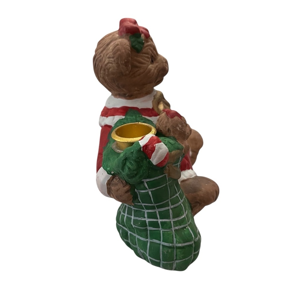 Vintage 1990s Holiday Collection Terracotta Teddy Bear Candle Holder - Picture 5 of 7